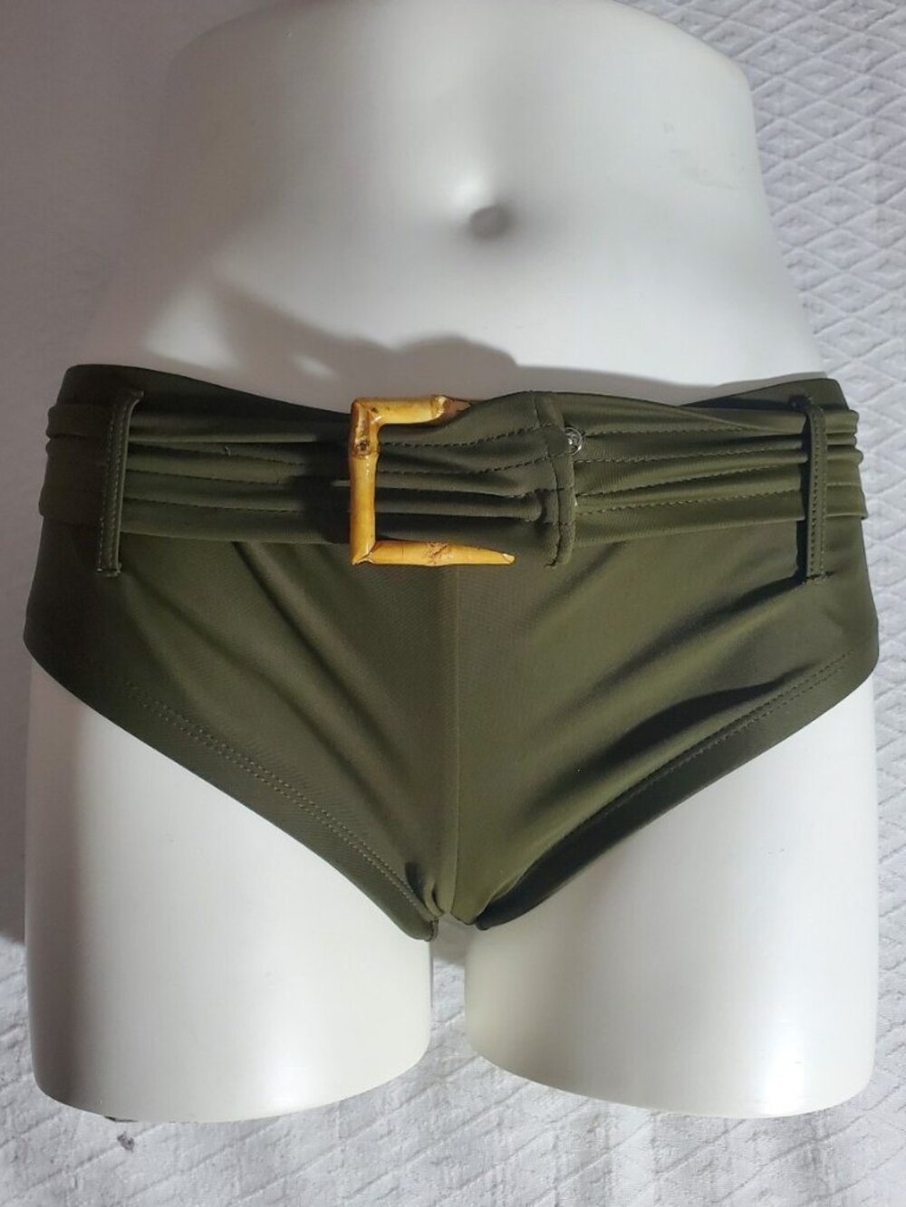 Y2K Olive Halter Twist Bandeau And Retro Belted Low Rise Bikini Set